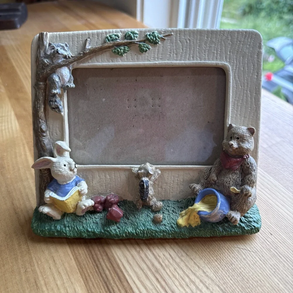 Vtg 90s Nursery Baby Kids Photo Picture Frame Ceramic 3D Nature Animals Teddy